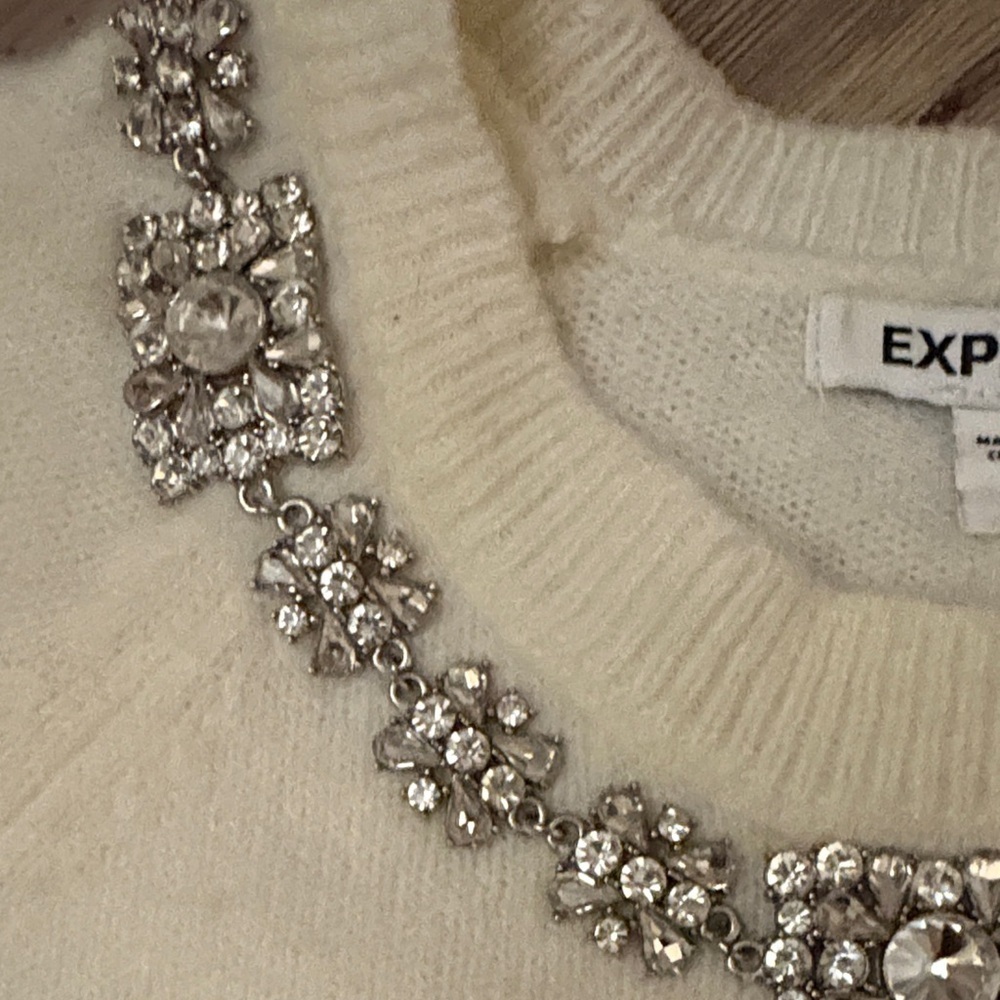 Express Cream Sweater with Embellished Neckline - Picture 5 of 9